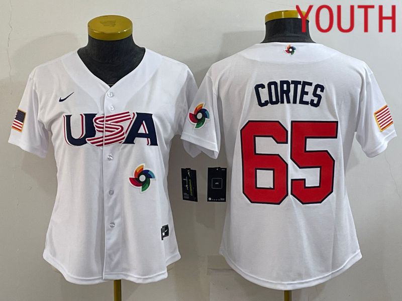 Youth 2023 World Cub USA #65 Cortes White MLB Jersey9->youth mlb jersey->Youth Jersey